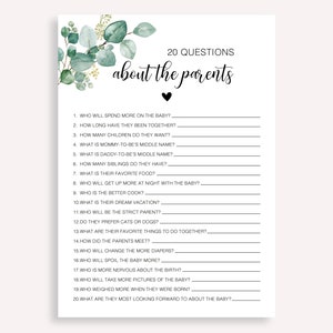 20 Questions About The Parents Baby Shower Game, Who Knows Mommy Or Daddy Game, How Well Do You Know The Parents, Neutral Baby Game, 20 FM R