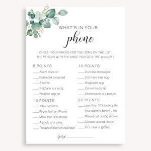 What&#39;s in Your Phone Game, What&#39;s On Your Phone Baby Shower Game, Printable Funny Baby Shower Games,  What&#39;s in Your Phone Baby Shower 20 FM