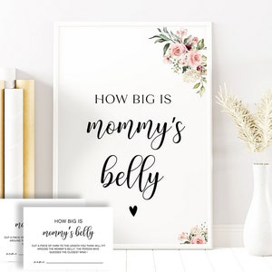 Juego moderno de adivinar qué tan grande es la barriga de mamá, juego de adivinar la barriga al instante, juego de qué tan grande es la barriga de mamá, juego minimalista para baby shower, 30 FM