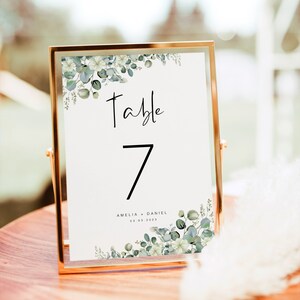 Greenery Wedding Table Numbers, Printable Table Numbers, Modern Table Numbers Template, Calligraphy Table Numbes, Instant Download, TN KG 03