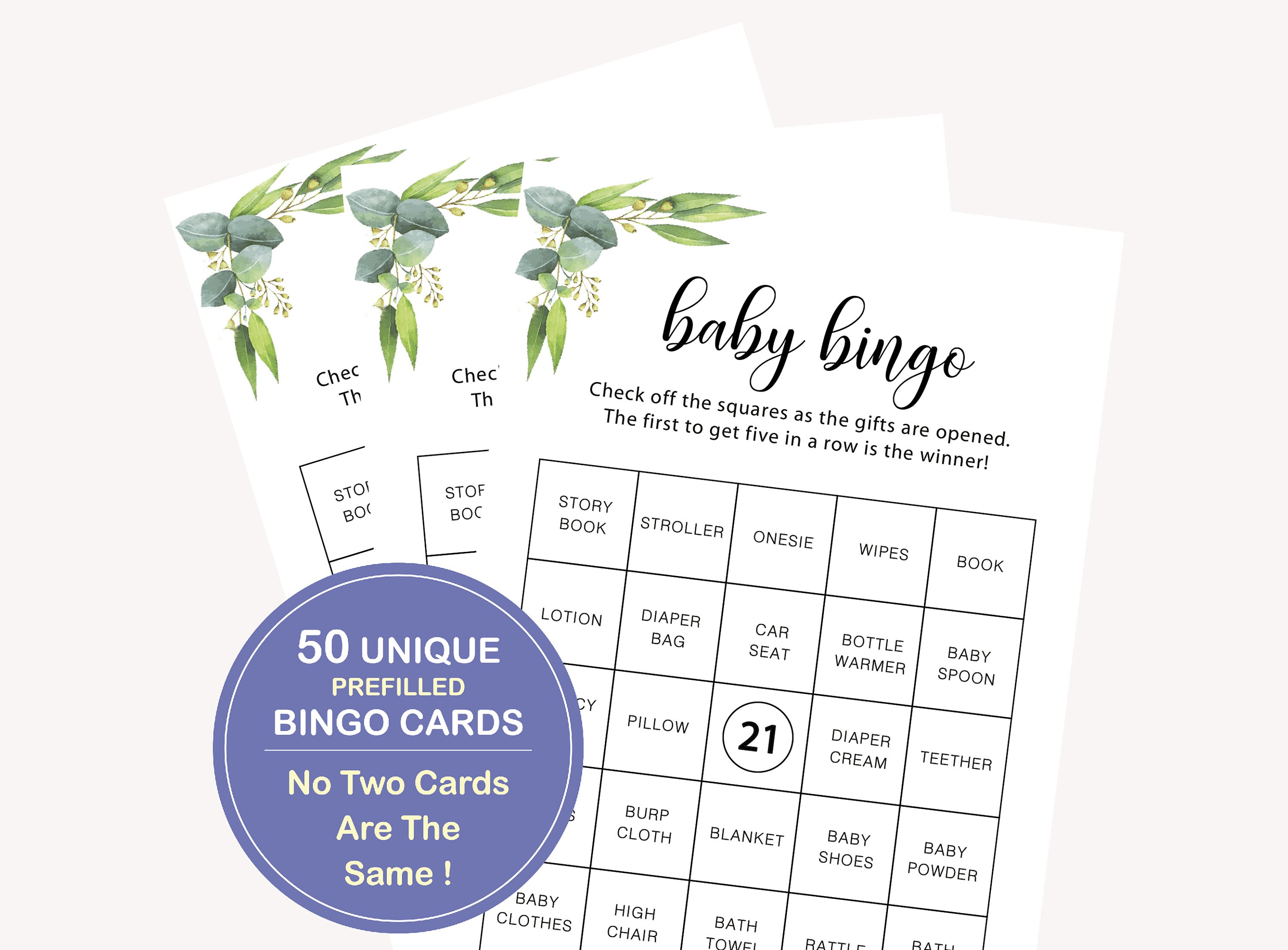 Prefilled Baby Bingo Game Cards Baby Gift Bingo 50 Unique Etsy