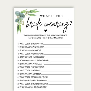 What Is The Bride Wearing Bridal Shower Game, What Color Is Bride Wearing Wedding Shower Game, Instant Download, Digital Printable, 220