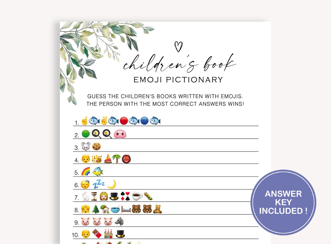Modern Baby Shower Game Children's Book Emoji Pictionary Etsy