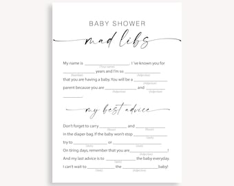 Babyshower Mad Libs-spel, Baby Mad Libs-spel, Minimalistiskt babyshower-spel, Roligt babyshower-spel, Utskrivbart Mad Libs-spel som kan laddas ner direkt, 10 FA