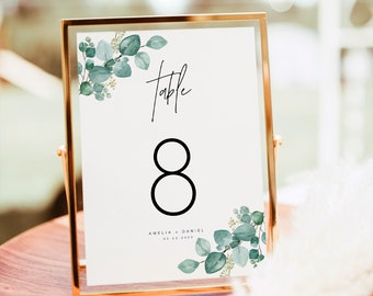 Printable Wedding Table Number Sign, Wedding Table Number Template, Minimalist Reception Table Numbers, Greenery Table Number Card, TN KC 07