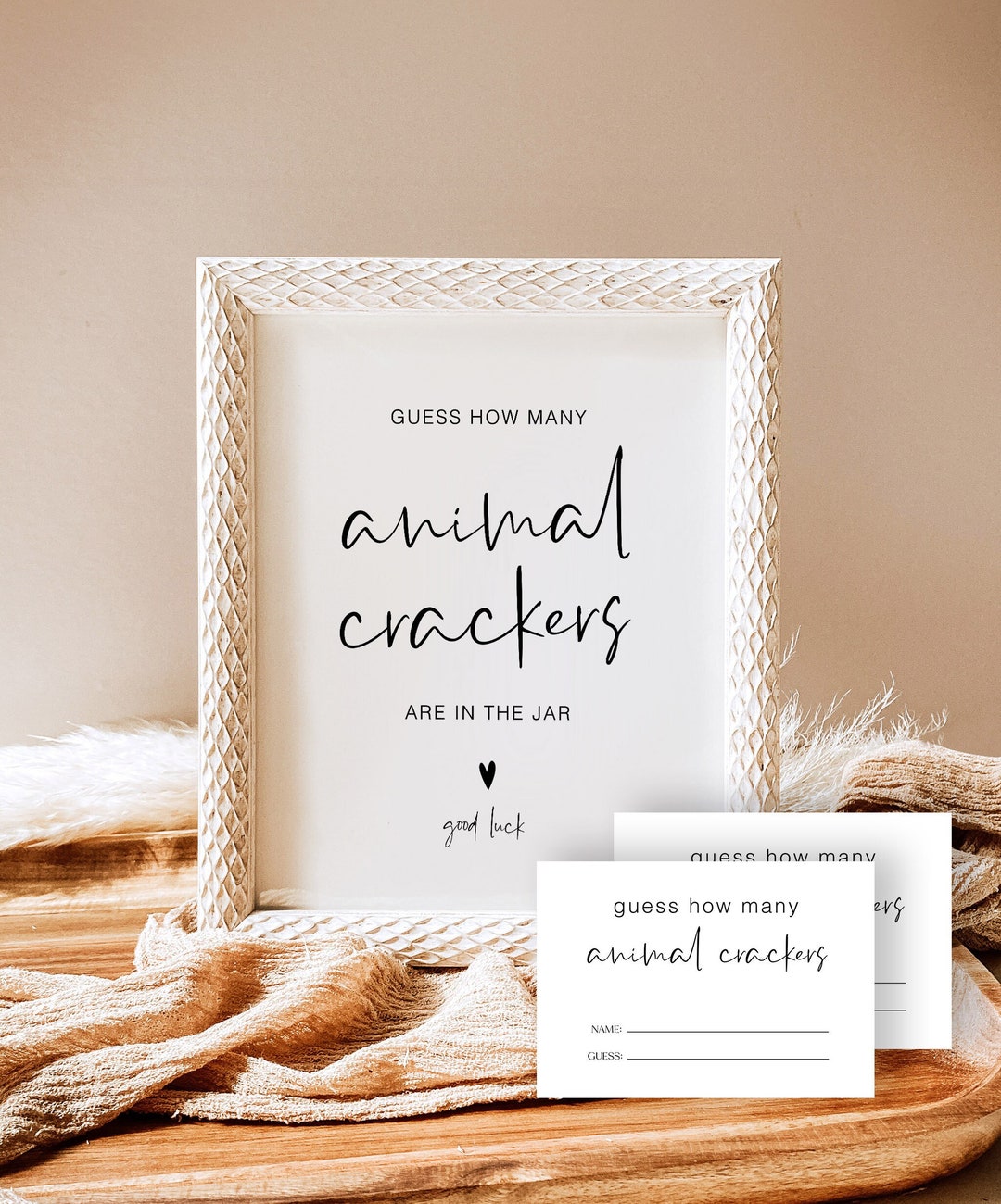 Guess How Many Animal Crackers in the Jar Sign and Tickets, Baby Shower