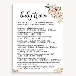 Baby Trivia Baby Shower Game, Baby Shower Trivia, Simple And Clean Baby Shower, Instant Digital Download, Twin Trivia Flower Baby Game 30 FM