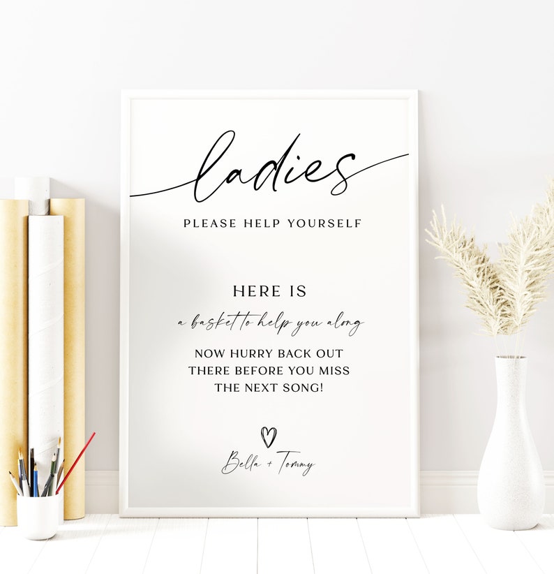 Toileties Sign Ladies Room Sign Template, Wedding Ladies Bathroom Sign, Complimentary ...