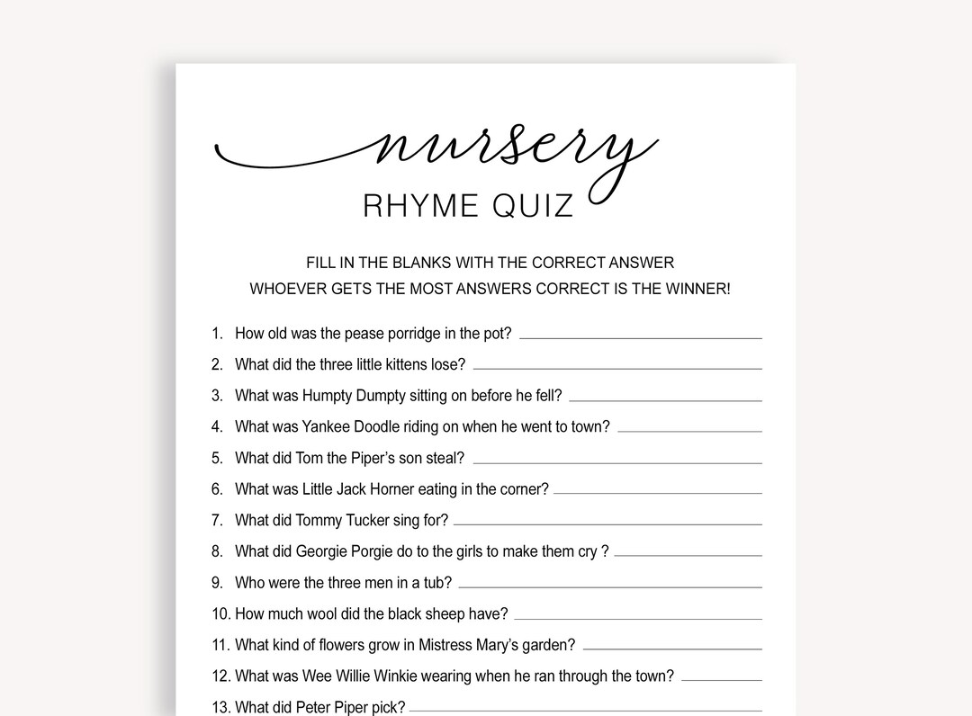 Nursery Rhyme Game Nursery Rhyme Quiz Game Guess That Etsy
