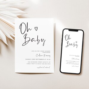 Text Message Baby Shower Invite, Gender Neutral Baby Shower Evite, Oh Baby Electronic Baby Shower Invitation, Digital Baby Evite, YD KG 82
