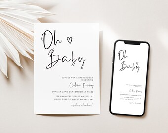 Invitation baby shower par SMS, Evite de baby shower non sexiste, Invitation électronique de baby shower Oh Baby, Evite de baby shower numérique, YD KG 82