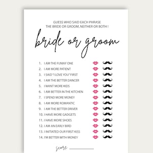 Adivina quién lo dijo, juego de despedida de soltera para novios, tarjeta de juego para novios, juego de despedida de soltera con descarga instantánea, boda imprimible, 216