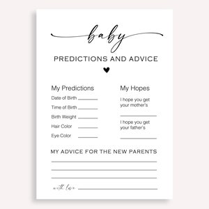 Carte de prédictions de bébé minimaliste, carte de conseils et de prédictions de bébé, jeux de baby shower neutres en matière de genre, jeu de conseils de baby shower moderne, 10 FA