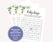 Prefilled Baby Bingo Game Cards, Baby Gift Bingo, 50 Unique Bingo Cards, Baby Shower Bingo Game, 50 Prefilled Baby Shower Bingo Cards, 20 FM