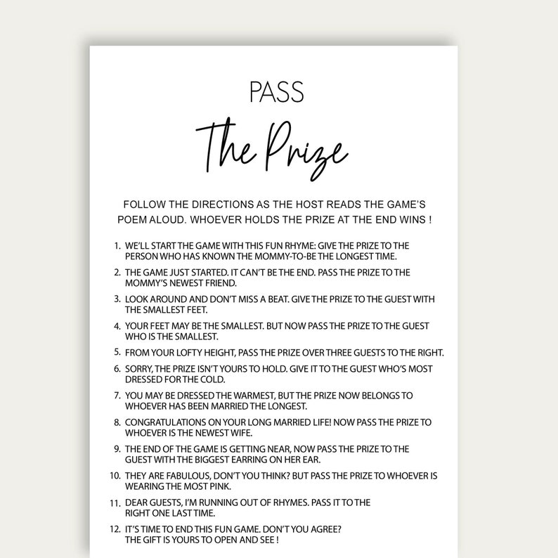 Pass the Gift Poem Baby Shower Game Idea Printable Games - Etsy