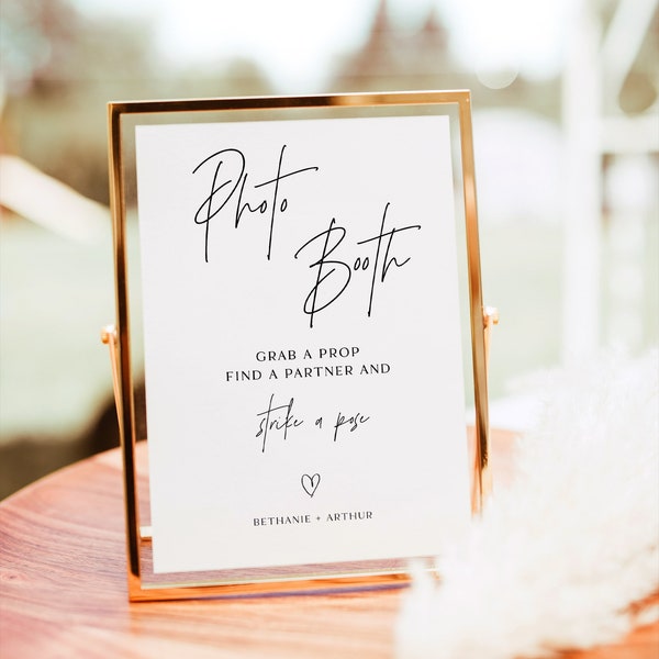 Photo Booth Signage, Photo Booth Schild, minimalistisches Photobooth Schild, bearbeitbares Tischschild, minimalistische Hochzeit Photo Booth Probs, RS KC 139