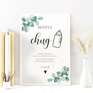 Baby Bottle Game, Baby Shower Table Sign, Baby Bottle Baby Shower Game, Bottle Chug Sign Game, Minimalist Baby Shower Bottle Chug, 20 FM