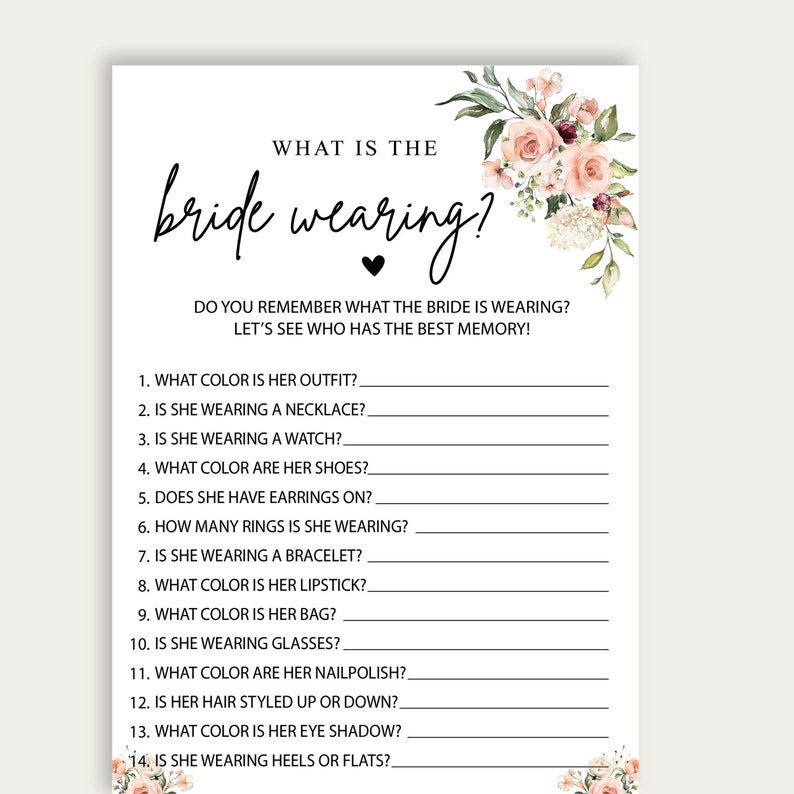 What Color is Bride Wearing Wedding Shower Game Instant - Etsy