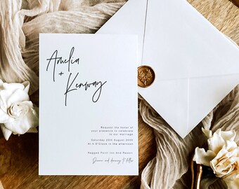Elegant Wedding Invitation Template, Minimalist Wedding Invite Template, Modern Editable Wedding Invitation, Simple Wedding Invite, NV KC 01
