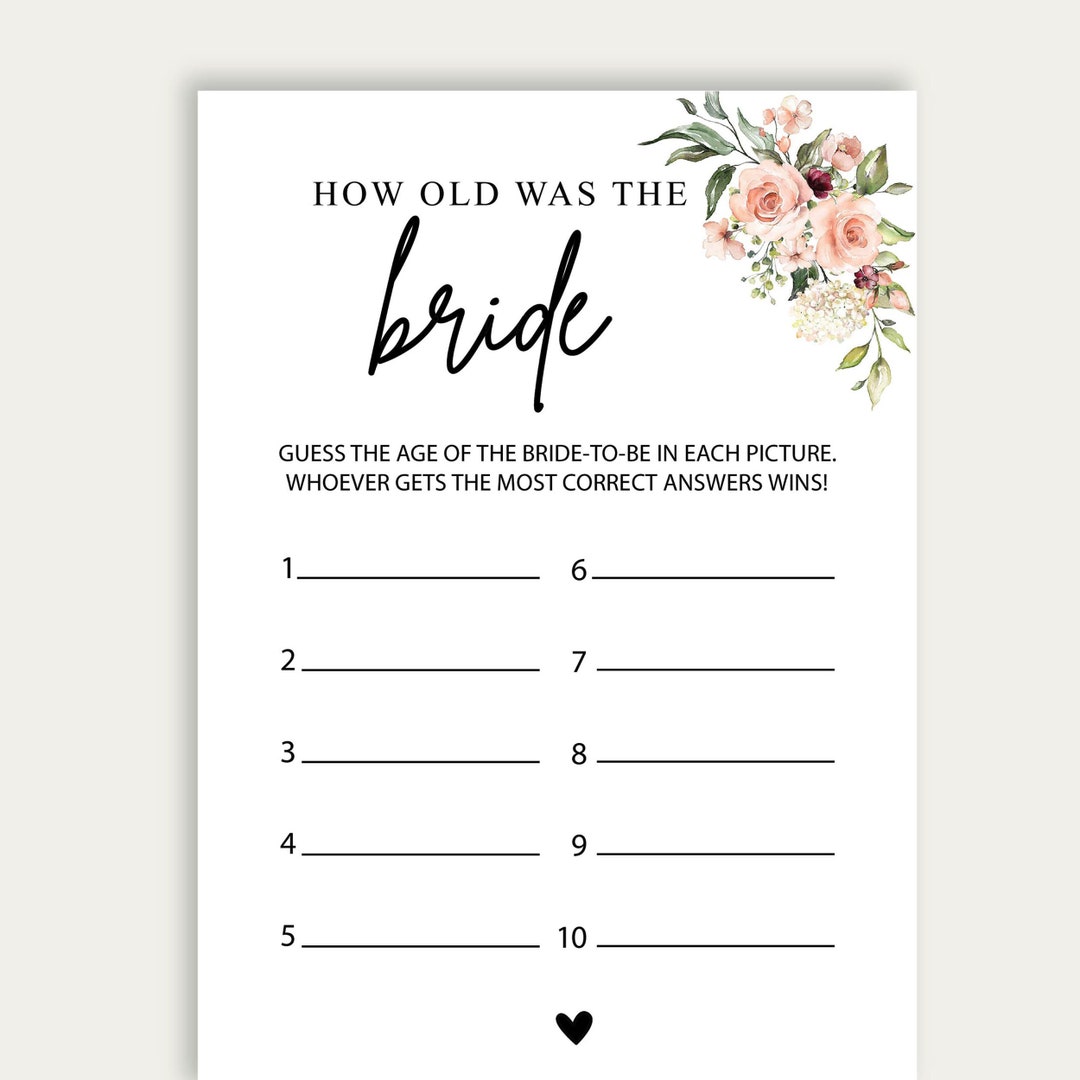 How Old Was the Bride, Instant Download, DIY, Guess the Age of the ...