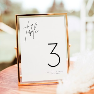 Minimalist Wedding Table Numbers, Boho Table Number Card, Rustic Simple Clean Wedding Table Number, Editable Table Number Template, TN KC 06