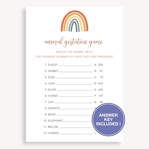 Modernes Baby-Dusche-Spiel Aktivität, Minimalistisches Tier-Gestationsspiel, Geschlechtsneutrales Tier-Schwangerschaftsspiel, Tier-Babyparty-Quiz, 70 FM