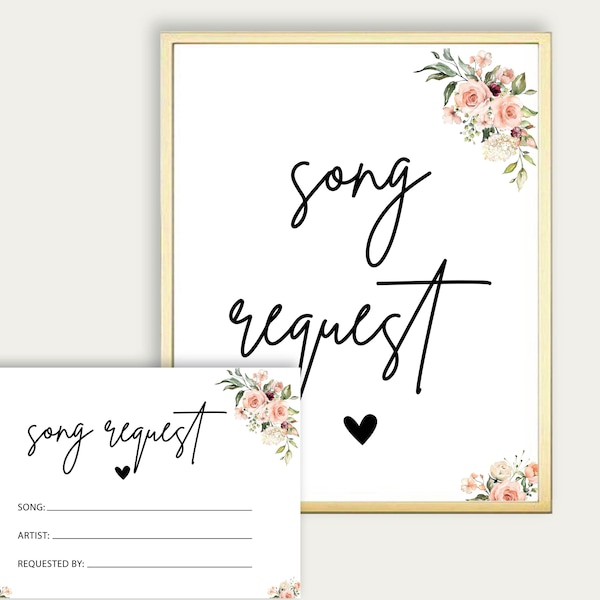 Wedding Shower Music Request Card, A Song DJ Request Card, Wedding Song Request Sign And Card, Bridal Shower Song Request Card Game, DIY 230