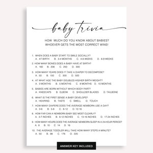 Baby Shower Trivia Game, Minimalist Trivia Baby Shower Game, Modern Gender Neutral Game, Baby Trivia Shower Game, Baby Shower Party, 10 FA