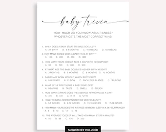 Baby Shower Trivia Game, Minimalist Trivia Baby Shower Game, Modern Gender Neutral Game, Baby Trivia Shower Game, Baby Shower Party, 10 FA