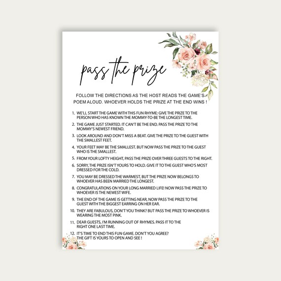 Pass the Prize Pass the Gift Poem Rhyme Game Simple Floral - Etsy