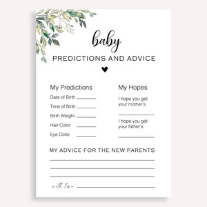 Carte de prédictions et de conseils pour bébé, jeu de baby shower minimaliste à imprimer, shower de vêtements de bébé bohème, carte de jeu de baby shower de révélation de genre 50 FM