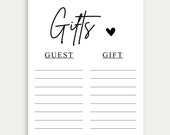 Wedding Gift List, Printable Bridal Shower Gift List, Guest Gift List, Gift Checklist, Instant Download, Bridal Guest Gift List,  216