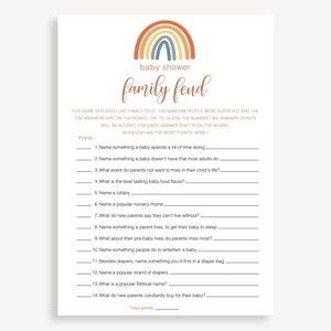 Gioco Baby Shower Family Feud, Gioco Baby Shower Rainbow Sun, Gioco Baby Feud neutro di genere istantaneo, Gioco Baby Shower Minimalist Feud, 70 FM