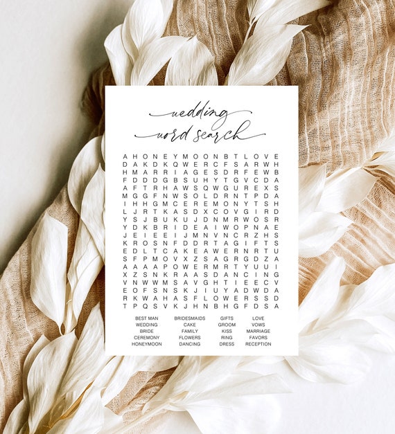 Wedding Word Puzzle, Minimal Word Search Game, Printable Bridal Shower Word Search Game, Instant Download Bridal Word Search Game Card, ZB