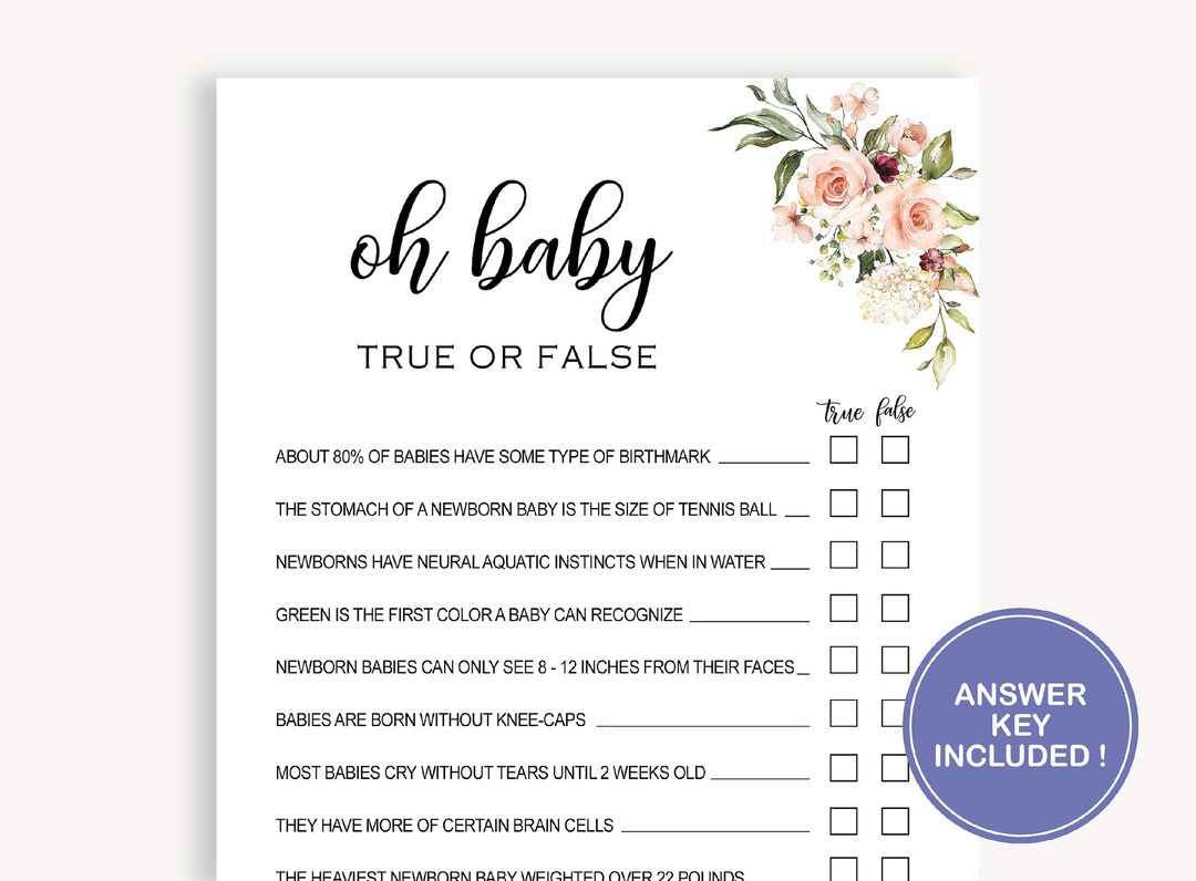 Printable Baby Shower Trivia True or False Baby Shower Trivia Etsy
