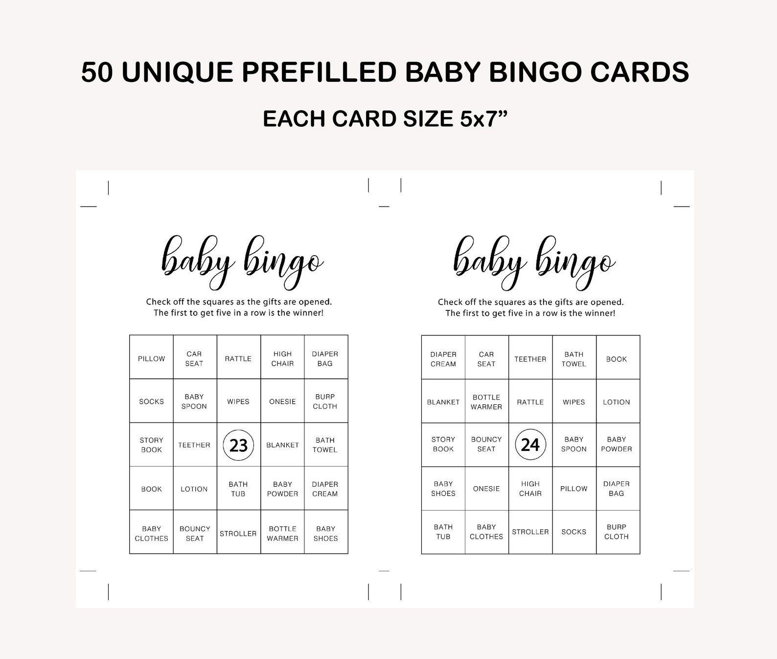 50 Prefilled Baby Shower Bingo Cards Prefilled Baby Bingo Etsy Australia