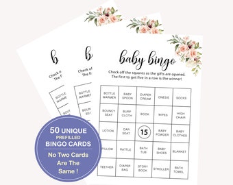 50 cartelle precompilate per il bingo del baby shower, cartelle precompilate per il gioco del bingo del baby shower, bingo regalo per neonati, 50 cartelle del bingo uniche, gioco del bingo per baby shower, 30 FM