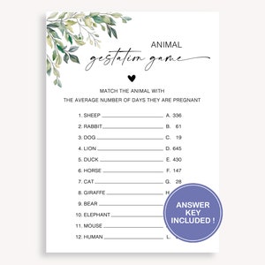 Baby Shower Animal Gestation Game, Animal Pregnancy Game, Baby Animal Gestation Game, Animal Baby Game Gender Neutral Gestation Game, 50 FA