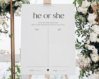 Gender Guess Board Sign, He Or She Gender Reveal, He Or She What Will Baby Be Sign, Minimalist Baby Shower, Gender Reveal Party, YS BZ 214