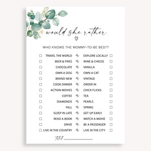 La mamma preferirebbe, preferirebbe il gioco del baby shower, gioco del baby shower stampabile neutro dal punto di vista del genere, gioco del baby shower preferirebbe, 20 FA