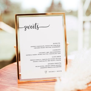 Wedding Sweet Menu Sign, Modern Bridal Shower Desserts Sign, Editable Dessert Bar Sign, Printable Wedding Menu, Editable Wedding, RS KM 142