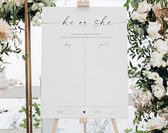 He Or She What Will Baby Be Sign, Gender Guess Board Sign, He Or She Gender Reveal, Minimalist Baby Shower, Gender Reveal Party, YS BA 214