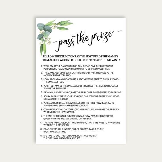 Pass the Prize Game Printable Baby Shower Games Pass the - Etsy