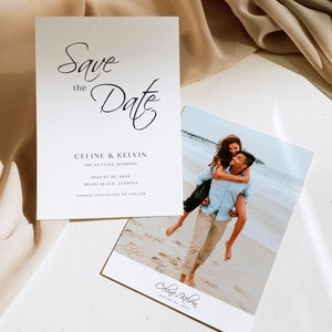 Save The Date Template, Photo Save The Date Card, Elegant Save The Date, Editable Engagement Card, Minimalist Save Our Date Cards, STD KZ 32