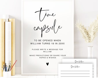 Baby Shower Time Capsule, Baby Reception Sign, Editable Time Capsule Cards, Modern Minimalist Baby Shower, Time Capsule Template, YS BK 226