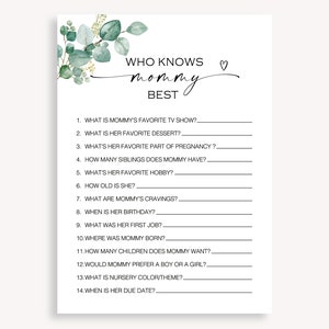 Mommy Questionaire Game, How Well Do You Know Shower Game, Minimalist Baby Shower Game, Who Know&#39;s The Mommy Best Baby Shower Game, 40 FA