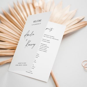 Folded Order of Service, Wedding Program Booklet, Minimalist Wedding Program Template, Elegant Folding Wedding Ceremony Program, WP KA 10