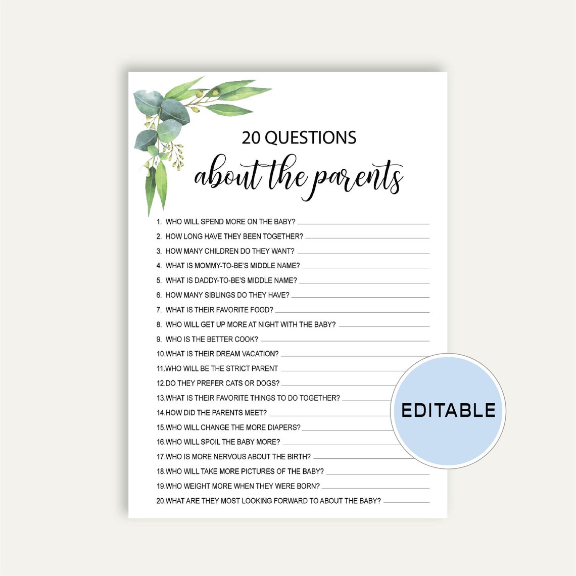 20 Questions About the Parents Baby Sprinkle Game DIY How Etsy