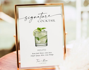 Wedding Signature Cocktail Sign, Signature Drinks Sign Template, Wedding Bar Sign, Signature Drink Printable Sign Editable Template RS KA 08
