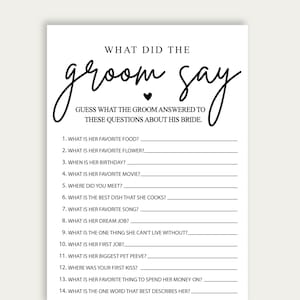 What Did The Groom Say Bridal Shower Game, Bridal Shower Printable, The Groom Said That Game, Minimalist The Groom Said What Party Game, 216